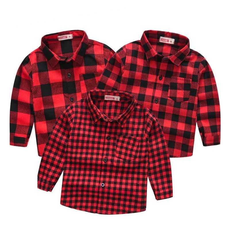 Childrens Red Plaid Shirts Kids Clothes Baby Boys Shirts Coat for Spring Autumn Girls Tops Long-Sleeve Jacket Bottom ClothingXJ241225