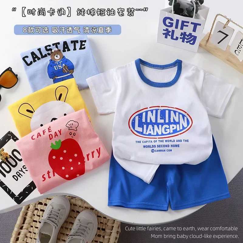 Clothing Sets Summer Infant Newborn Boy Clothes Set Children Girls Catoon Bear Tshirt Top and Shorts Buttom Outfits Children Cotton PajamasY2412254B24