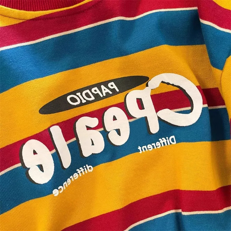 Sense Niche Chic Striped Contrasting Short-sleeved T-shirts Men Women Summer Retro American Fashion Vintage Shoulder Tops 241224