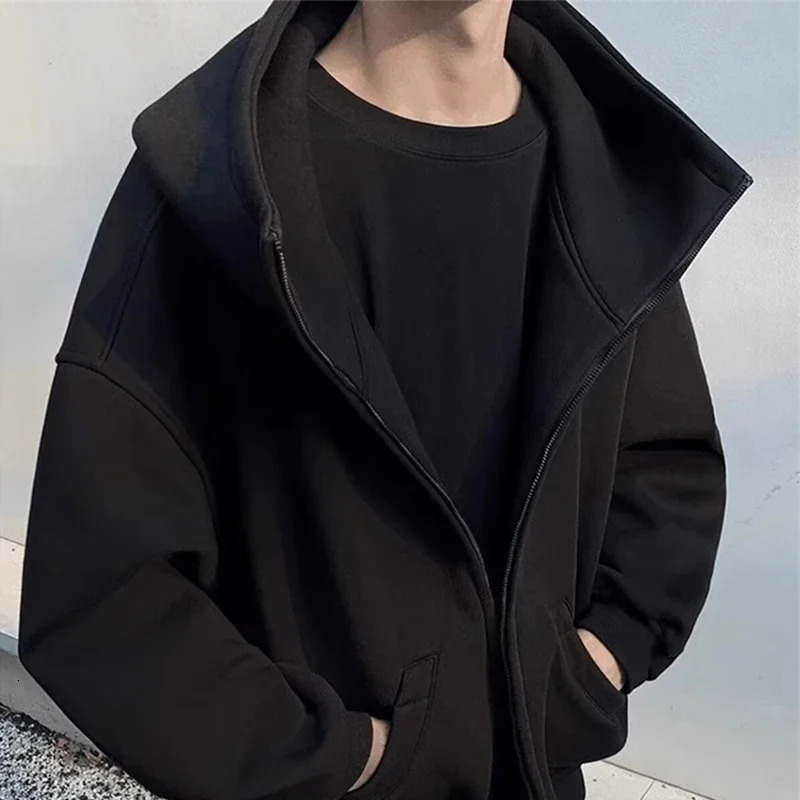 Autumn Casual Zipper Long Sleeve Turtleneck Hoodies For Men in High Street Fashion Hooded Sweatshirts Y2K Vintage Jackets 241224