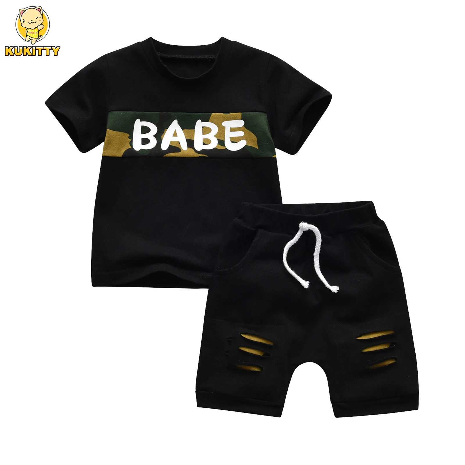 Clothing Sets Kukitty New Summer Baby Boy Clothes Letters Print Short Sleeve T-Shirt Shorts 2Pcs/Sets Toddler Boys Casual Tracksuits OutfitsY241225W2E