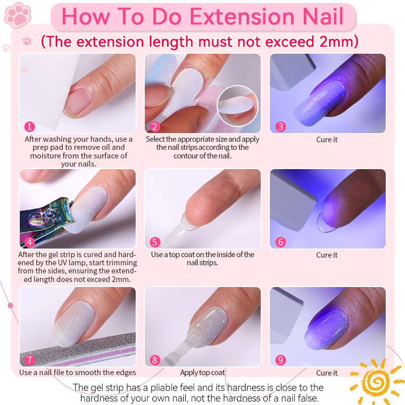 20Tips Pearl Light Gradient Semi-cured Gel Nail Wraps Sticker French Full Cover Nail Gel Polish Decals Manicure UV Lamp Needed 241225