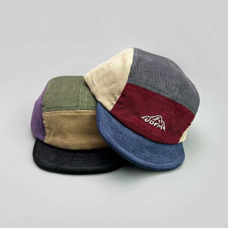 Japanese Embroidered Colored Block Baseball Hat New Neutral Corduroy Breathable Retro Sunshade Versatile Street Fashion Peaked Caps W241225