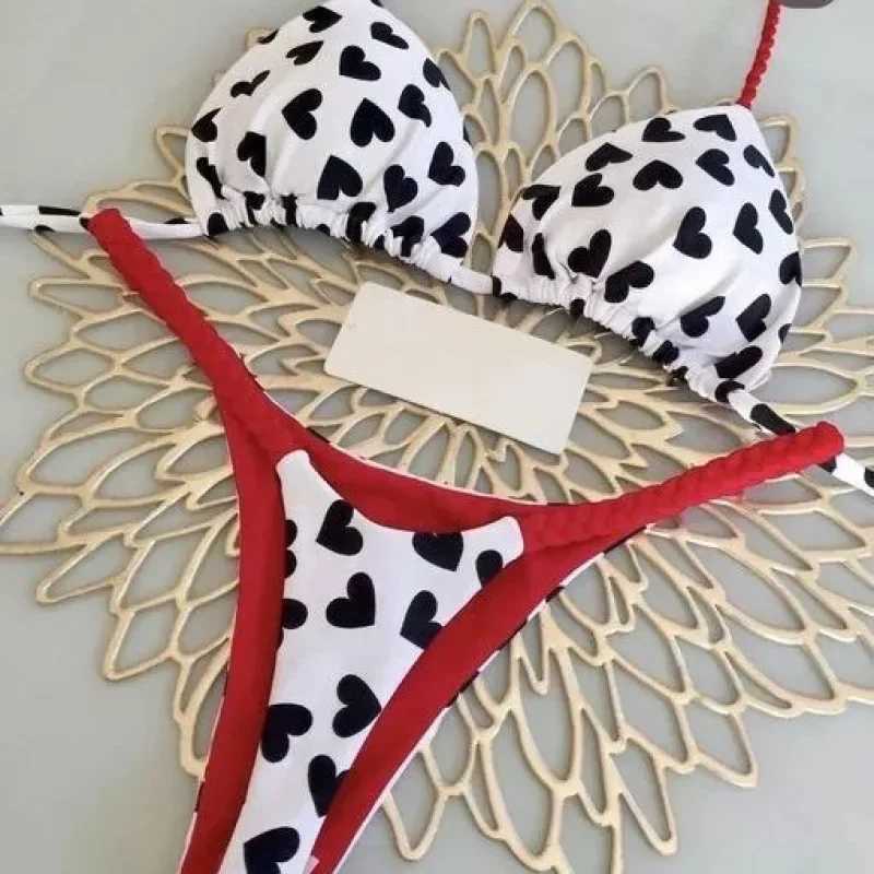Womens printed bikini shoulder strap split swimsuit womens bikini swimsuit summer beach swimsuitW241225