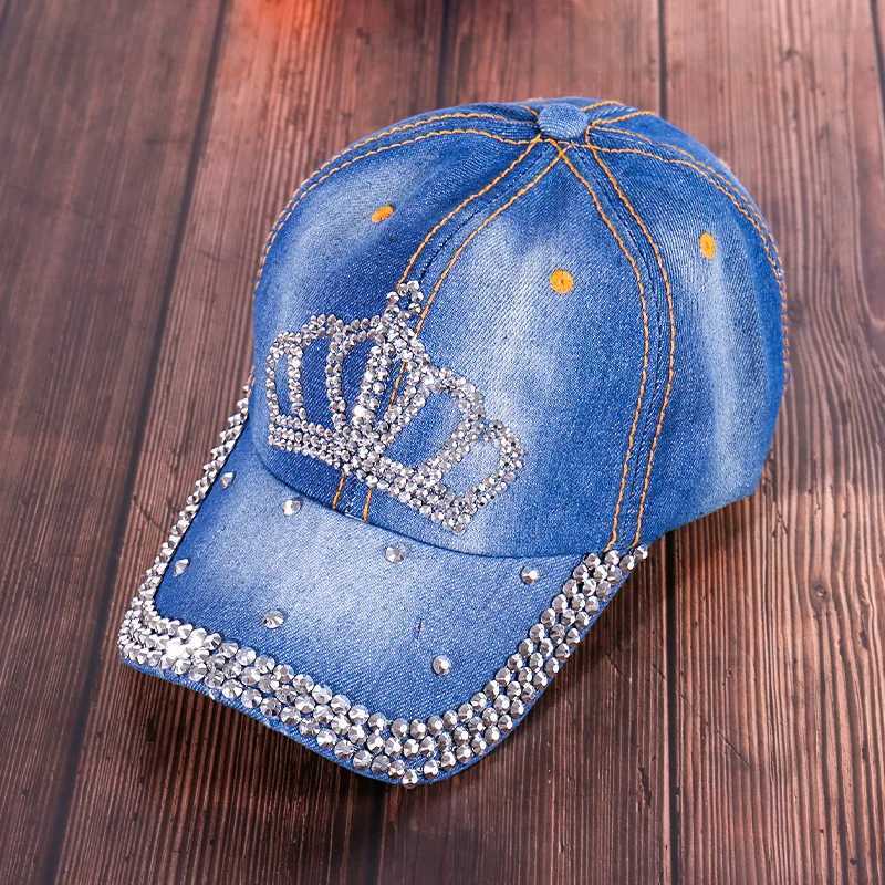 Diamond inlaid baseball cap Korean style womens summer sun hat denim letter rhinestone toe cap snap hip-hop hat W241225