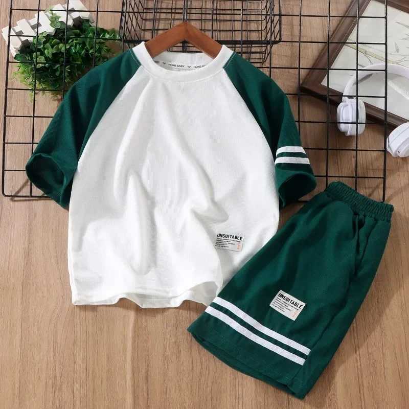 Clothing Sets Baby Boy Clothes Set Summer O-neck T-shirts and Shorts Suit Children Girls Waffle Patchwork Top Bottom 2pcs Outfits TracksuitY241225CRGK