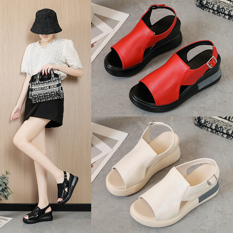 Ddmywed Polyurethane Slope Sandals For Women 2024 New Summer High Heel Fish Mouth Large Thick Sole Women's Shoes Chinese Brand Shoes F1225-30.5 d