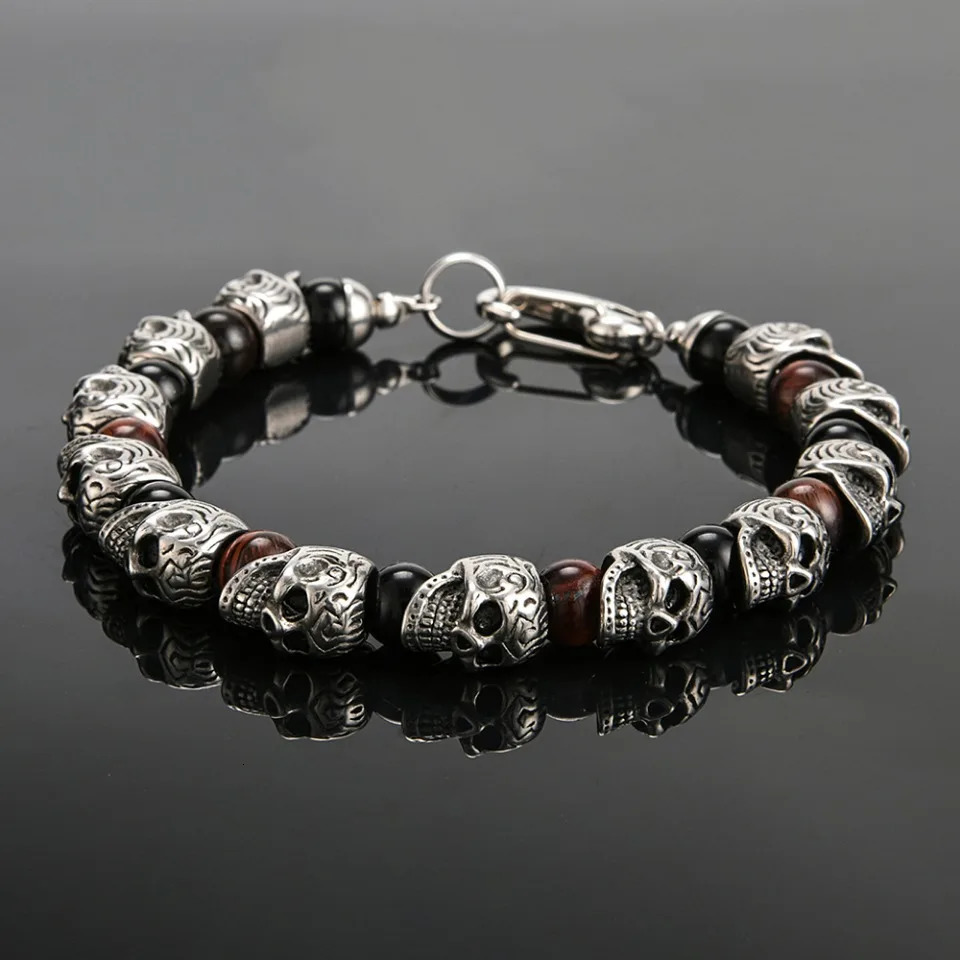 Punk Hip Hop Stainless Steel Skull Bracelet Biker Vintage Beads Bangles For Men Boys Fashion Creative Jewelry Gifts Drop 241225