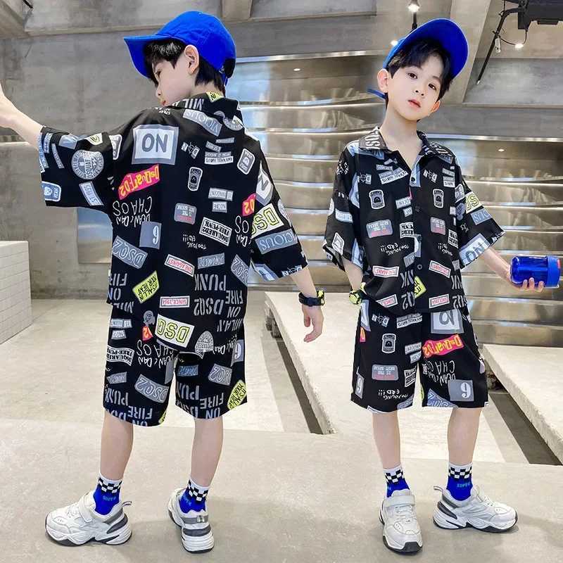 Clothing Sets Summer Teenage Boy Clothes Set Children Fashion Single Breasted Short Sleeve Shirt Top and Shorts Bottom 2pcs Suit Beach WearY2412253OMQ
