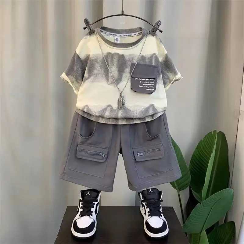 Clothing Sets Summer Children Boys Clothes Set Cotton Short Sleeve Tie Dye T-shirts and Shorts 2pcs Suit Teenage Fashion Top Bottom OutfitsY241225PAFV