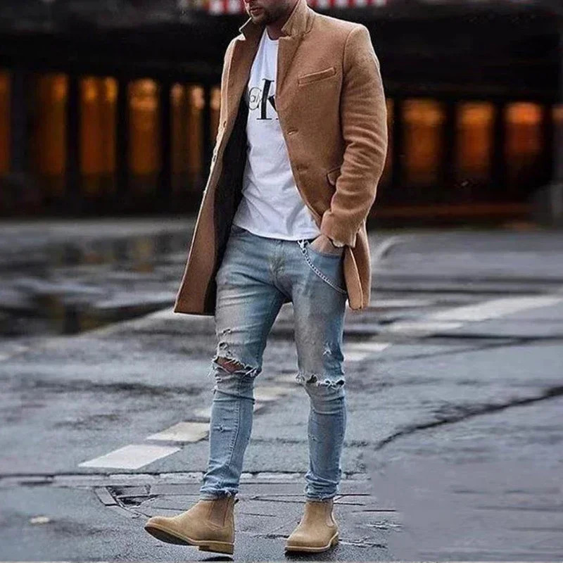 Autumn Winter Fashion Trend Windbreaker Men Coat Lapel Long Tweed Jackets Male Slim Single Breasted Large Size 5XL Overcoats y241225