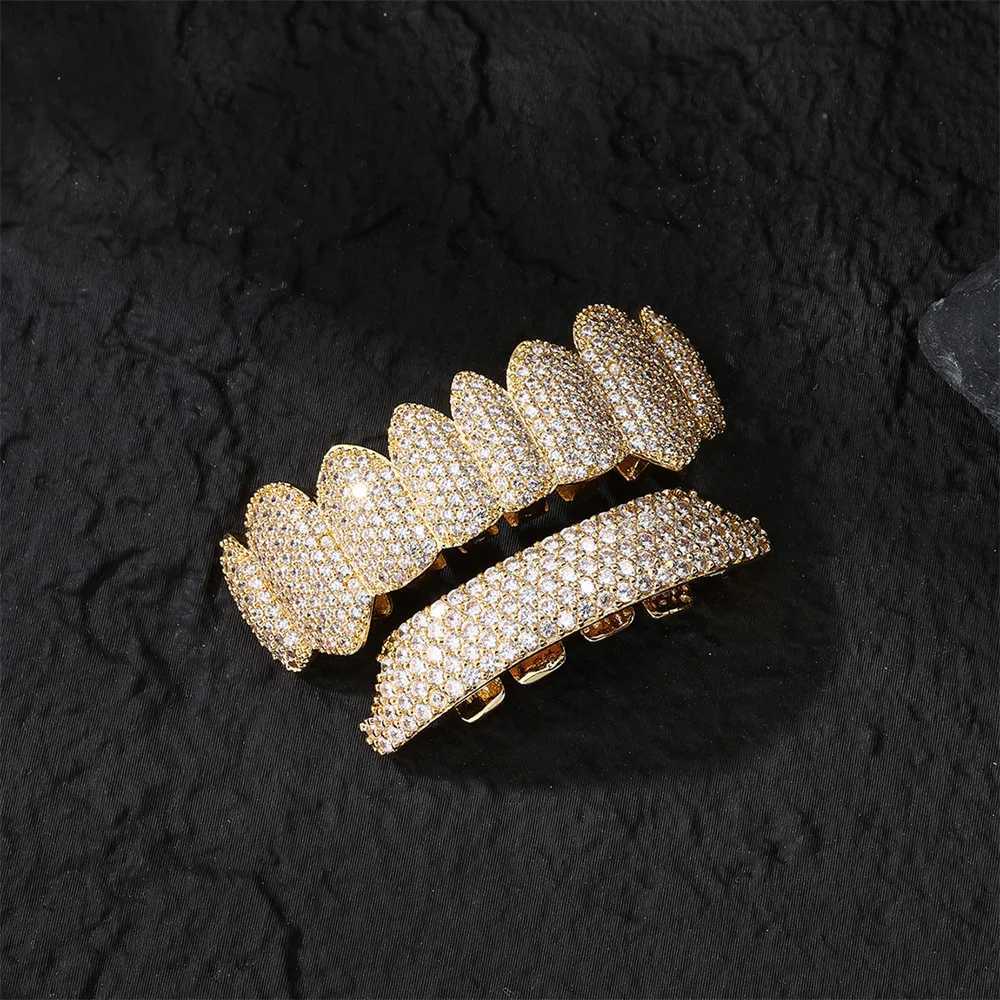 Hip Hop Full CZ Teeth Grillz Cs Cubic Zircon d Out Micro Pave Top Bottom Charm Grills For Men Women Jewelry Xmas GiftXJ241225