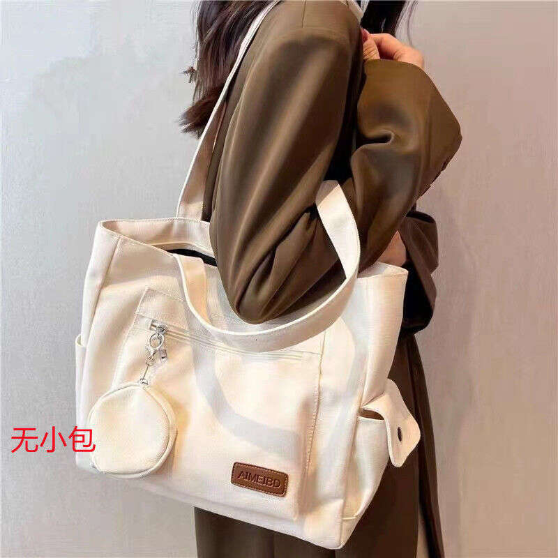 Female college student canvas hand-held tote versatile large capacity shoulder commuting class bag, backpack strap, HH