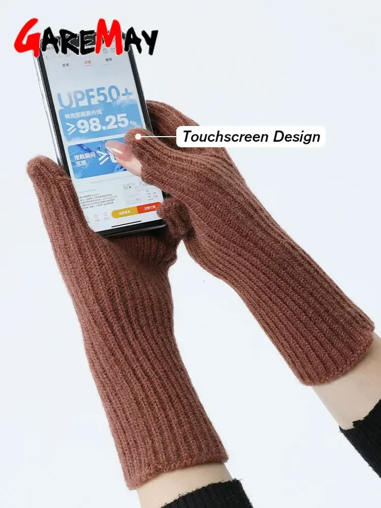 Womens Autumn Winter Gloves Green Elegant Warm Touchscreen Casual Long White Vintage Gloves Knitted Outdoor 2024 241225