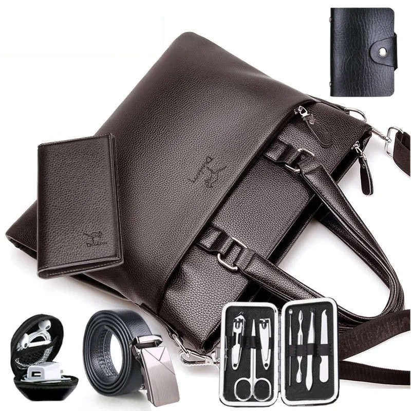 5pcs/lot Briefcase Men Business Shoulder Bag Leather Messenger Bags Computer 15 inch Laptop Handbag Bag Mens Travel Bags 241225
