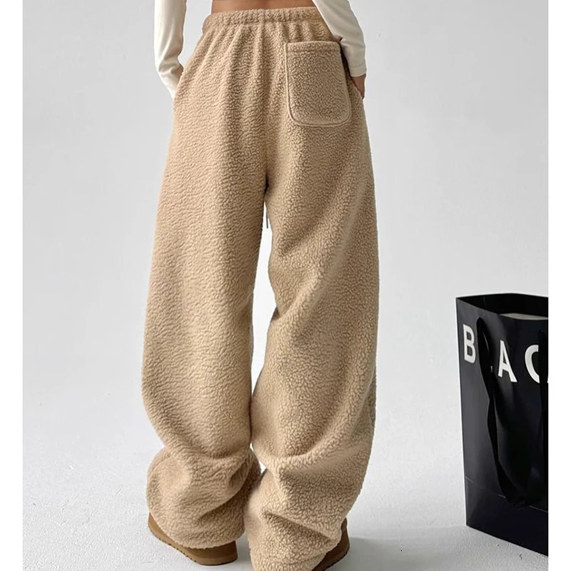 Casual thick sweat pants for women oversized Y2K Korean high waist wide leg khaki pants autumn loose warm cotton sole 241224