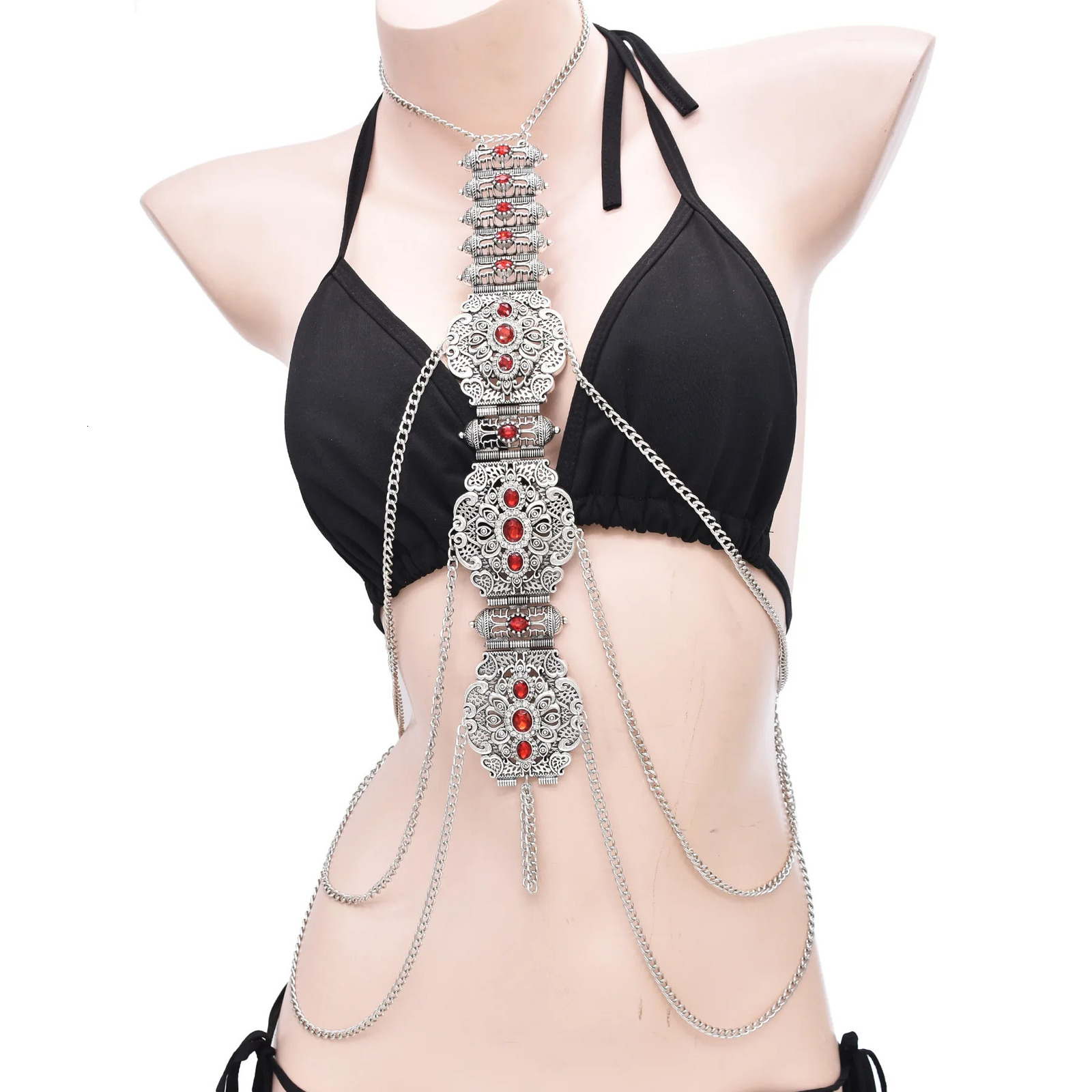 Bohemian Crystal Chest Breast Belly Body Waist Chain for Women Ethnic Styles India Cypsy Bikinis Summer Beach Y2K Accessory 241225