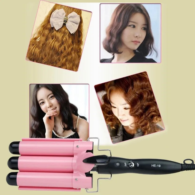 Three Tube Curling Triple Barrel Wave Water Ripple Rolls Electric Hair Curler US Fast Heating Corrugated Hair Straightener 241225