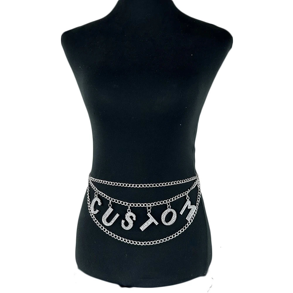 Crystal Custom DIY Big Letters Waist Chain Belt Sexy Women Rhineston Statement Name Letter Body Chain Cosplay Accessory Gift 241220