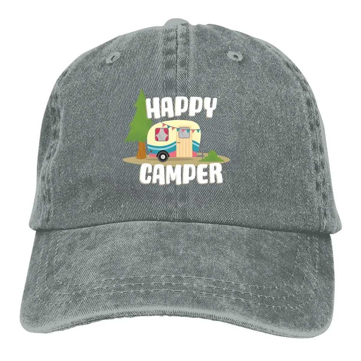 Camping multi-color hat Peaked womens hat Happy camping trailer personalized Visor protective hat W241225