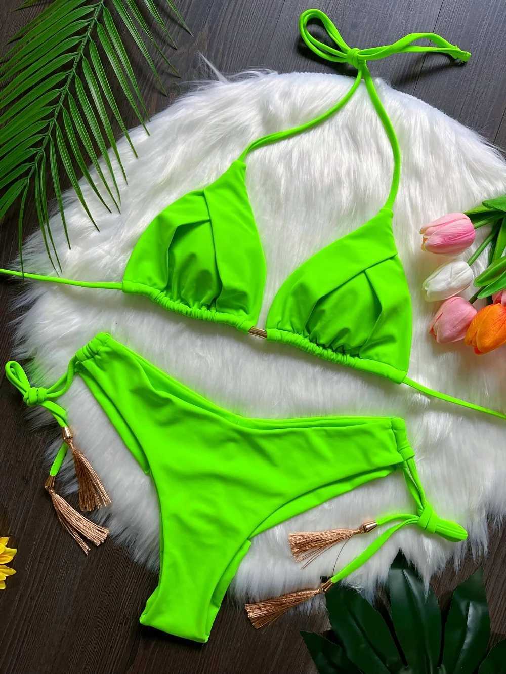 RUOTONSEPT sexy solid color bandage bikini set womens swimsuit two-piece triangular swimsuit Brazilian bikini swimsuitW241225