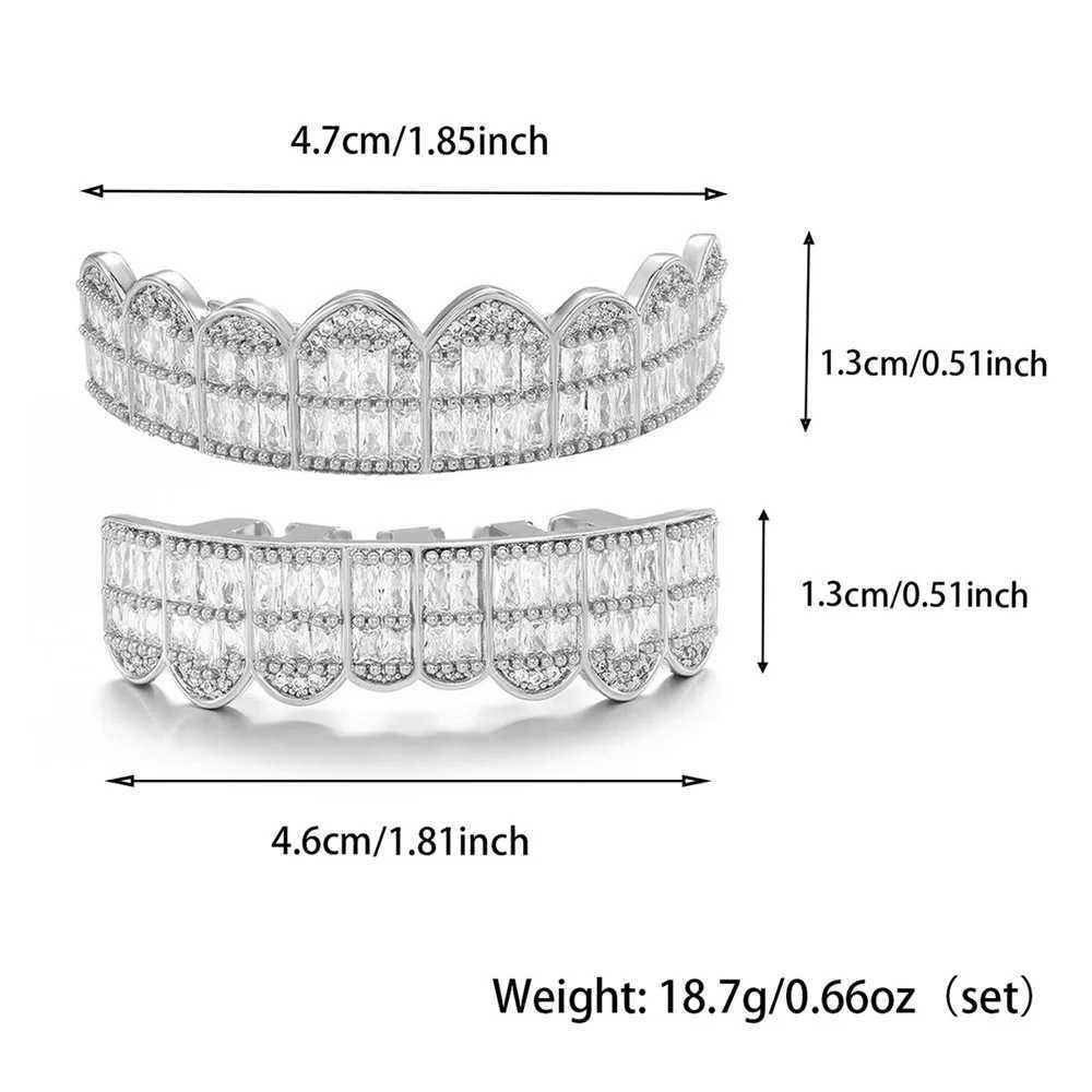 Hip Hop CZ Baguette Stones Teeth Grillz Cs Cubic Zircon d Out Top Bottom Charm Grills For Men Women Jewelry GiftXJ241225