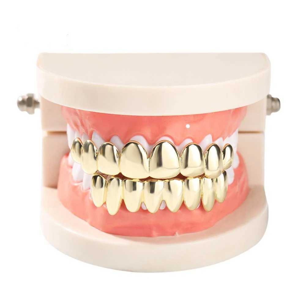 Hip Hop Gold Plated Teeth Grillz Cs Gold Plated Top Bottom Charm Grills For Men Women Jewelry Cosplay Xmas GiftXJ241225