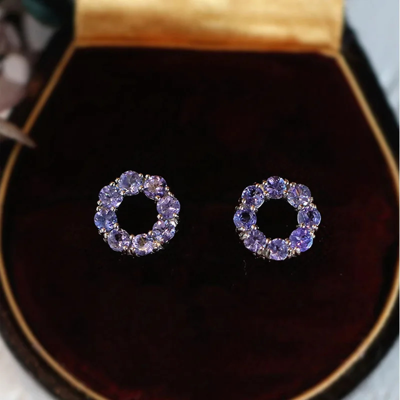 Tanzanite zircon 925 sterling silver stud earrings original donut women frenchhigh high-end earrings wholesale 241220