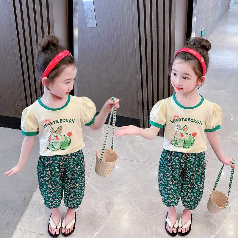 Clothing Sets Summer Baby Girls Clothes Set Cartoon Rabbit Printed T-shirts and Pants 2 Pieces Suit Children Fashion Flower Top Bottom OutfitsY241225H