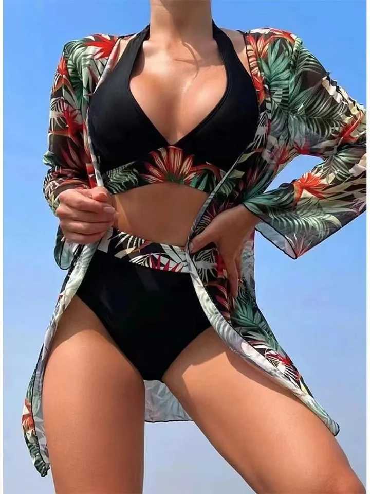 Womens three piece swimsuit bikini hot swimsuit covers the body and looks thin 2024 new modelW241225