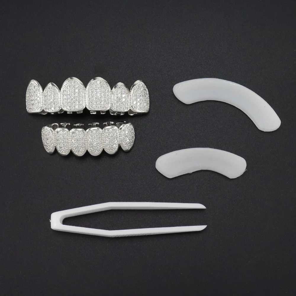 1set Hip Hop Teeth Grillz Gold Plated Dental Grills Rock Tooth Grillz Cs Crystal Teeth Cs Halloween Vampire ToothXJ241225