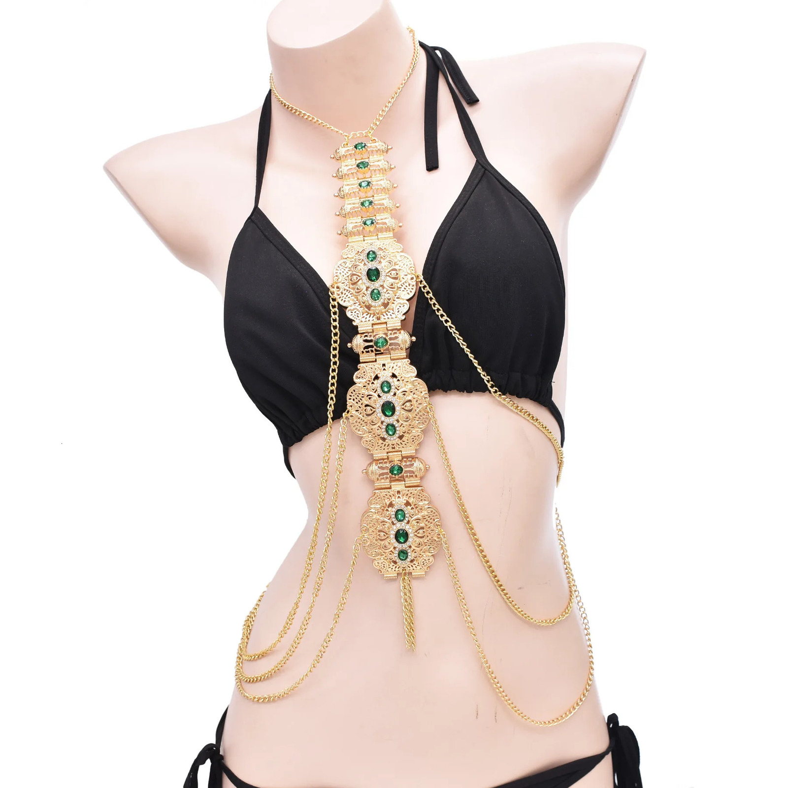 Bohemian Crystal Chest Breast Belly Body Waist Chain for Women Ethnic Styles India Cypsy Bikinis Summer Beach Y2K Accessory 241225