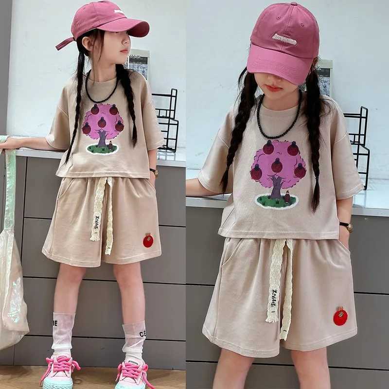 Clothing Sets Summer Children Girls Clothes Set Pastoral Style Short Sleeve T-shirts and Shorts 2pcs Suit Teenage Fashion Top Bottom OutfitsY2412259FP