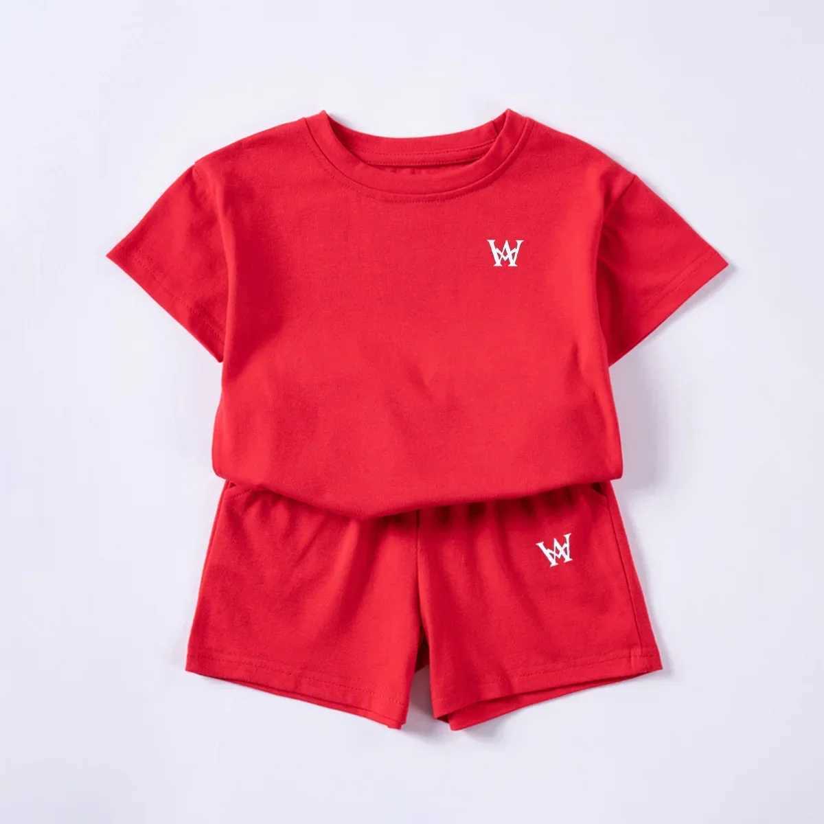 Clothing Sets Childrens Fashion Printed Short Sleeve Shorts 2 Piece Boys Girls Cotton Letter T-Shirt Set 0-6Y Kids ClothesY241225M2PM