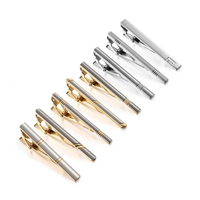 8 PCS Gold Color Tie Clips Set With Gift Box Wedding Guests Gifts For Man Shirt Cufflinks Mens Gift Jewelry For Husband 241225