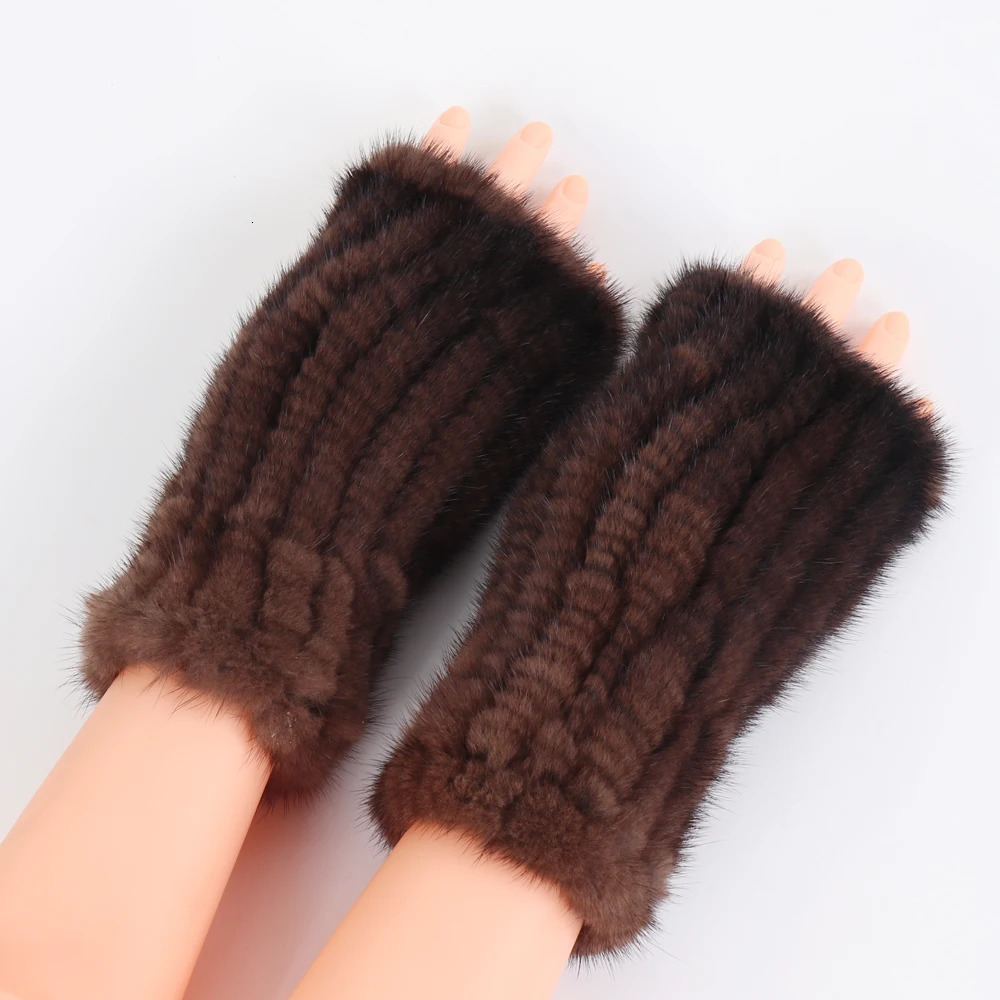 Women Gloves Real Knitted Mink Fur Fingerless Gloves Winter Mittens Strong Elasticity Real Fur Mittens For Ladies Cold Weather 241225