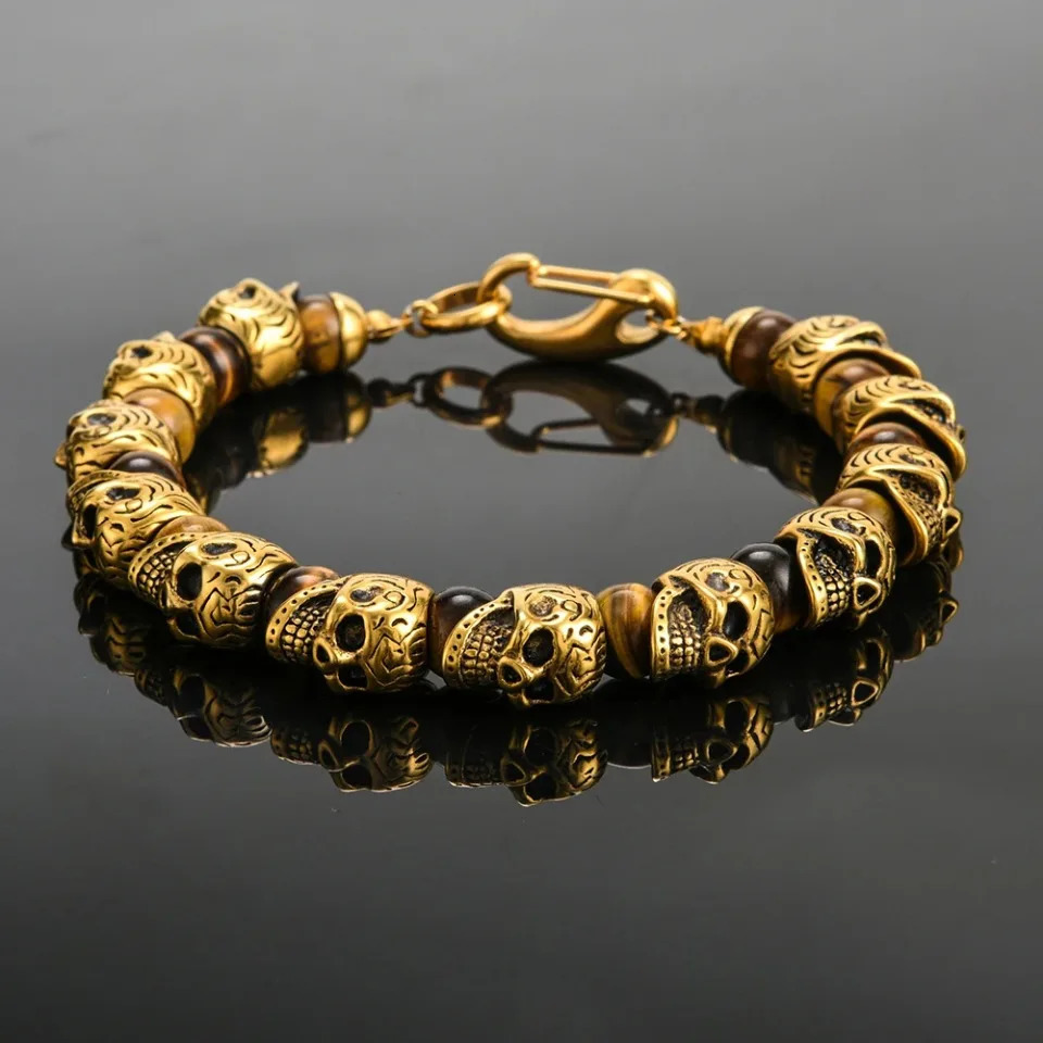 Punk Hip Hop Stainless Steel Skull Bracelet Biker Vintage Beads Bangles For Men Boys Fashion Creative Jewelry Gifts Drop 241225
