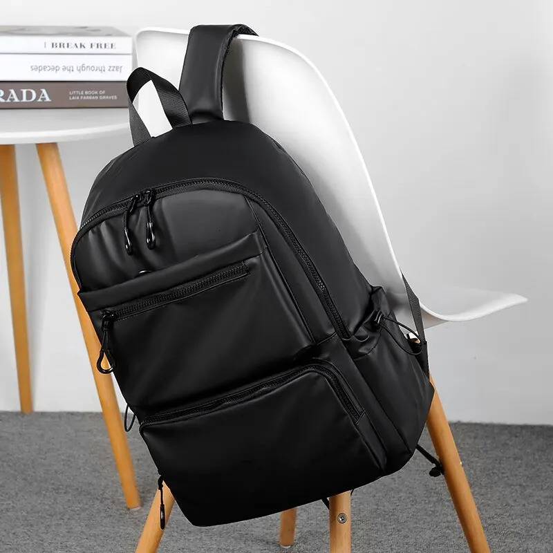 A 14 Inch Mens Backpack Large Capacity Travel Leisure Solid Color Pu Computer Backpack Fashion Men And Women Students Schoolbag 241225