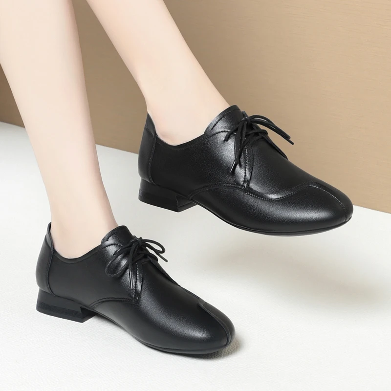 AIYUQI Women's Casual Shoes Genuine Leather Fall Vintage Mom Shoes Women's Non-slip Lace-up Women's Shoes