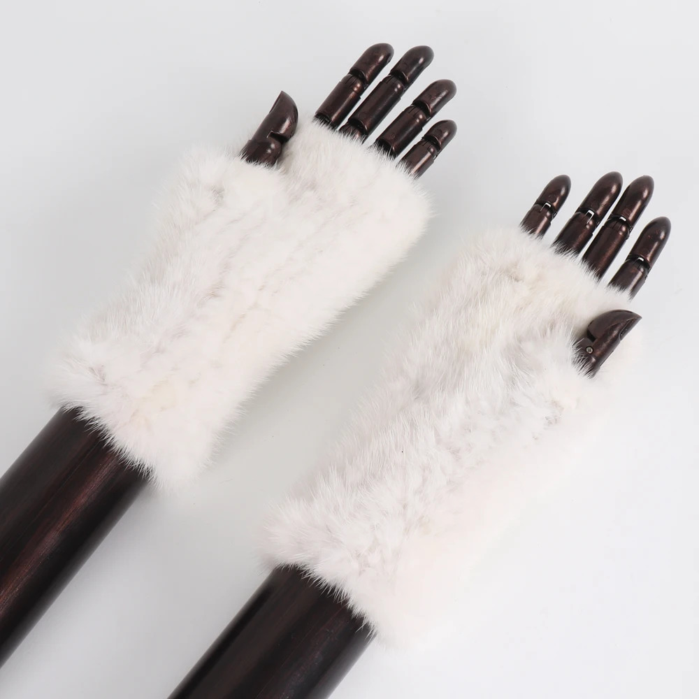 2024 Women Real Mink Fur Gloves Girls Real Knitted Mink Fur Fingerless Gloves Winter Strong Elasticity Real Mink Fur Mittens 241225