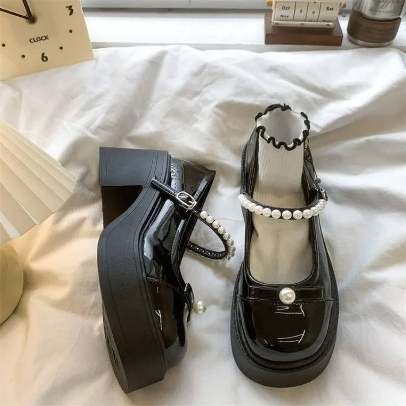 Shoes Female Mary Janes Womens High Heels Fashion Buckle Strap Office and Career Round Toe Platform Heelszapatos 241225