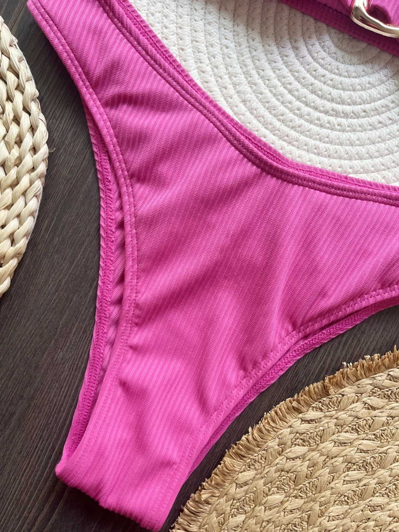 2025 new womens bikini set rose red 2-piece swimsuit womens sexy ruffled edge suspension backless beach vacation swimsuitW241225