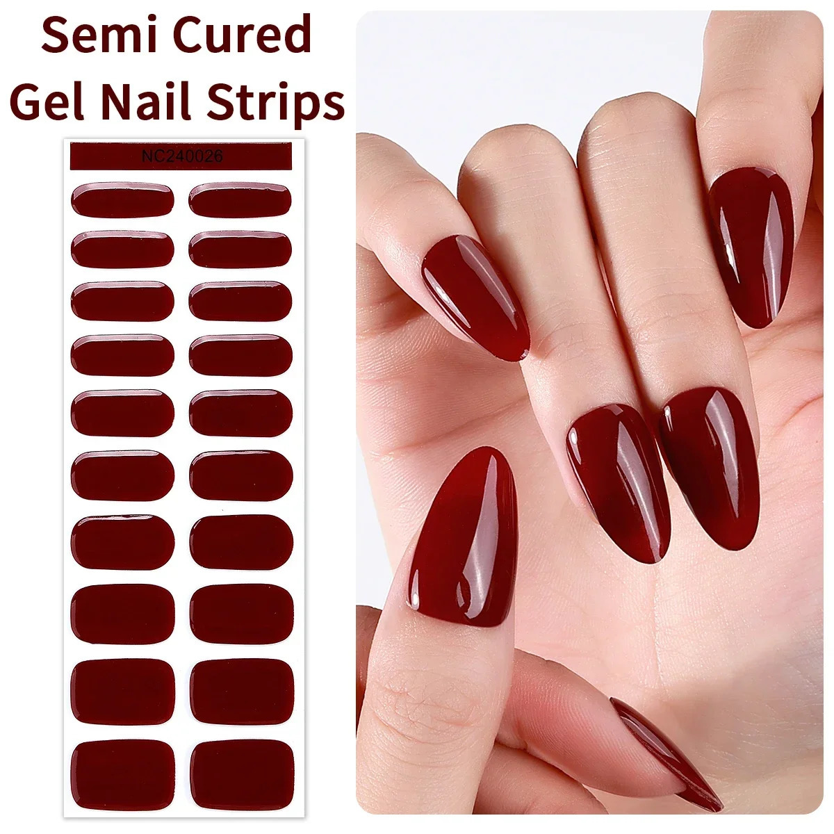 20Tips Red White Black Semi-Cured Gel Nail Wraps Adhesive Waterproof Long Lasting Full Cover Gel Nail Stcikers UV Lamp Need 241225