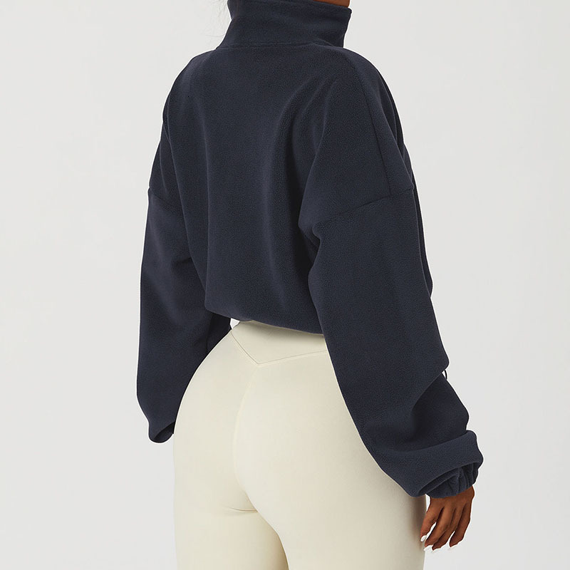 Autumn Winter Polar Fleece Cropped Coat Women Zipper Stand Collar Drawstring Outwear Woman Euro-American Outdoor Sports Jacket