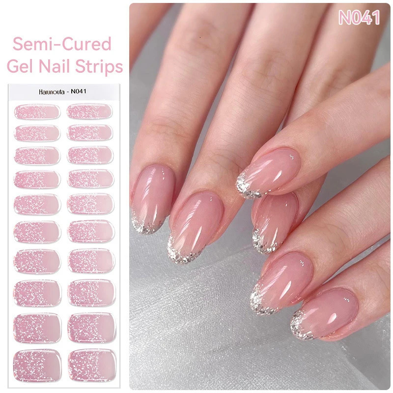 4pcs/set Gradient Jelly Semi Cured Gel Nail Strips Nude Pink Waterproof Nail Stickers Long Lasting Wrap Need Harden In UV Lamp 241225