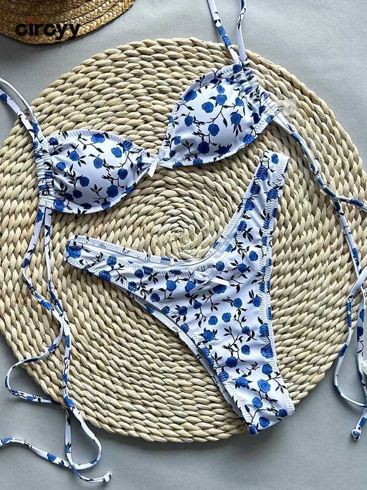 Round swimsuit womens brushed bikini swimsuit printed swimsuit two-piece swimsuit summer sexy thong split beachwearW241225
