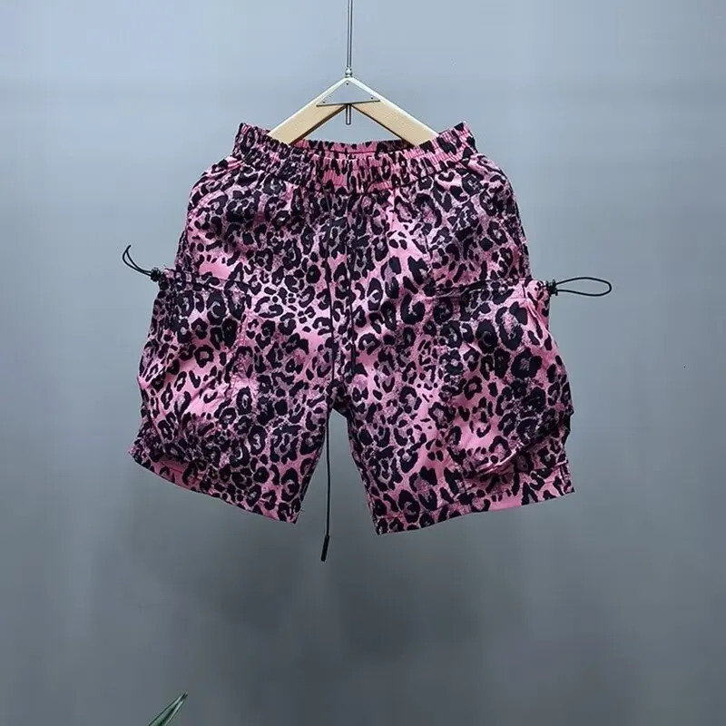 Mens Leopard Print Shorts Sports Short Pants Summer Patchwork Sweatpants High Street Shorts High Quality Quick Drying Shorts 241224