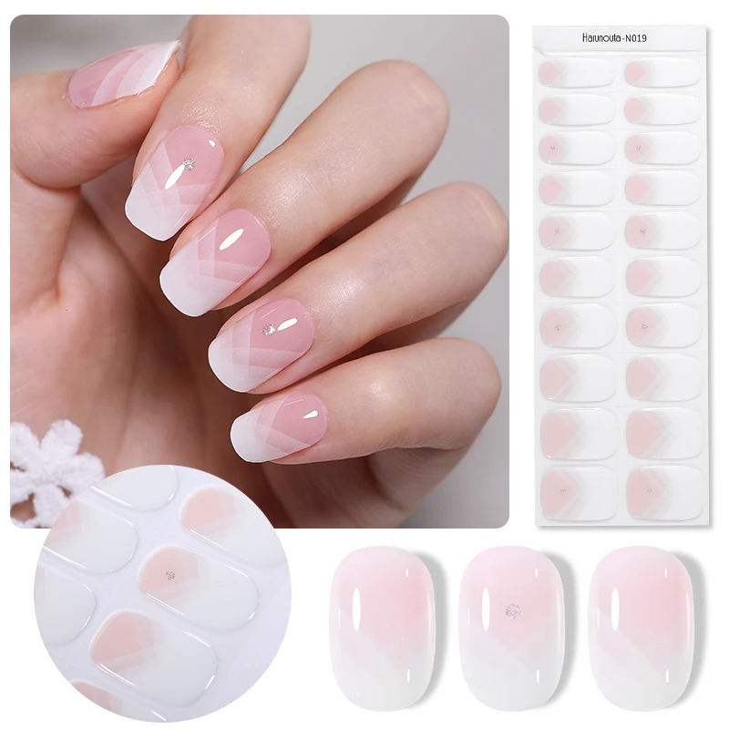 20Tips Glitter Lines Gel Nail Sticker Patch Semi-Cured UV Lamp Need Long Lasting Shining Full Cover Gel Nail Cream Decals Strips 241225