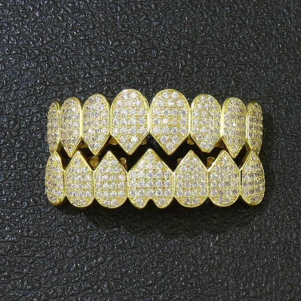 Hip Hop CZ Teeth Grillz Set For Unisex Top Bottom Mouth Gold Silver Color Teeth Grills Tooth Removable Fashion JewelryXJ241225
