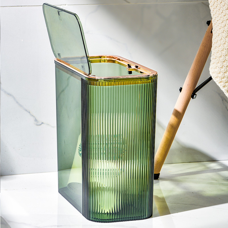 Modern transparent PET slit trash can with flip cover